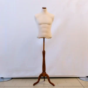 busto manichino portante uomo bianco con base tre piedi legno