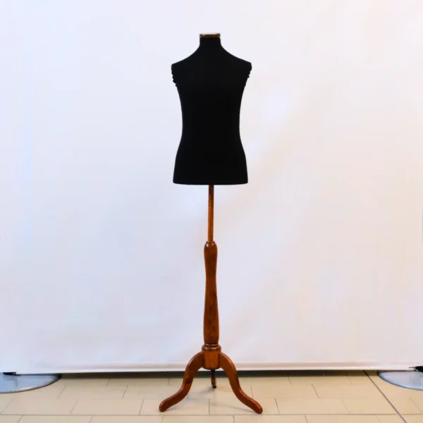 busto manichino portante uomo nero con base tre piedi legno